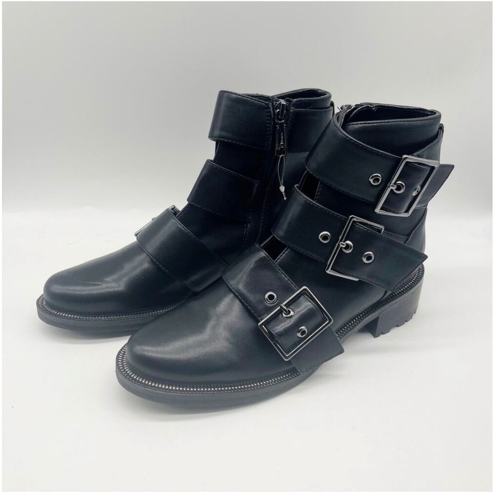 Blondo Boots Women 7 Black Waterproof Leather Triple Buckle Moto Ankle B7117 001 - Picture 6 of 8